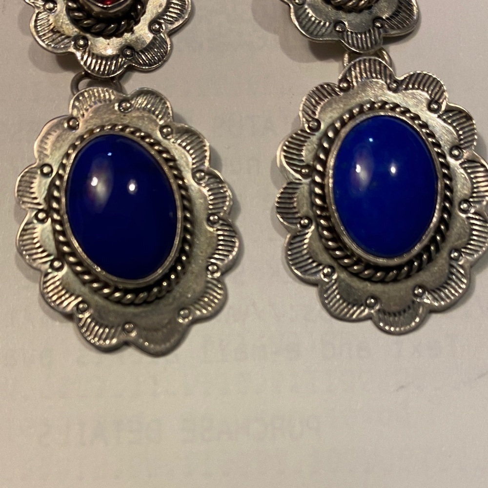 Nakai Navajo Sterling Silver, amethyst &  Lapis Lazuli Earrings - Picture 3 of 7